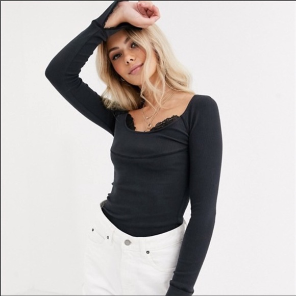 Free People Tops - Free People Bit of Lace Split Cuff Long Sleeve